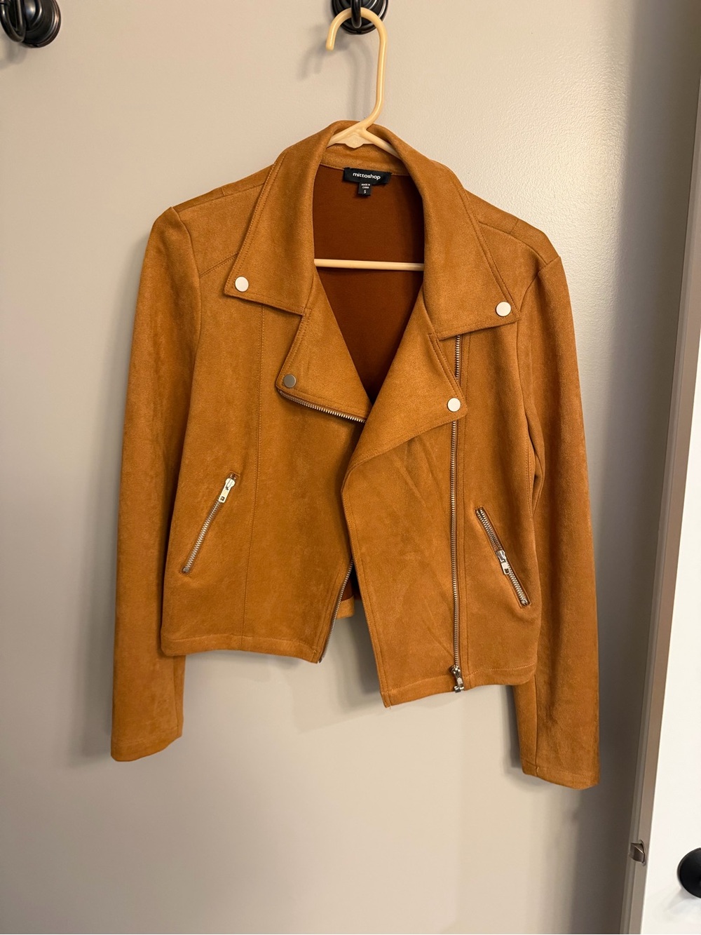 mittoshop Women's Cognac Suede Motorcycle Jacket